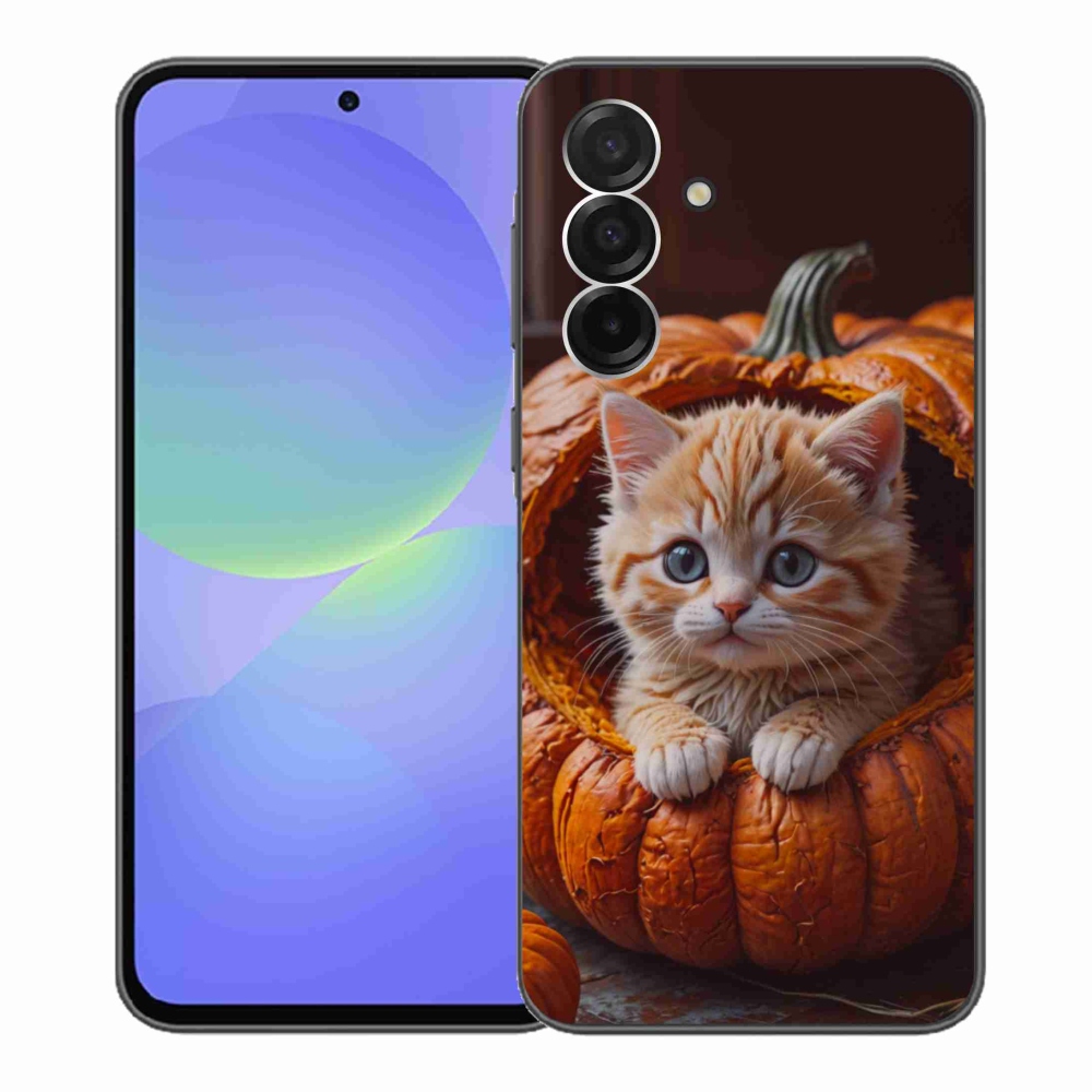 Gelový kryt mmCase na Samsung Galaxy A36 5G - kotě a dýně 2