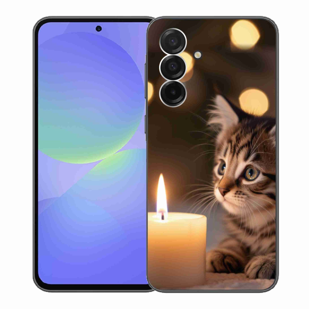 Gelový kryt mmCase na Samsung Galaxy A36 5G - kotě a svíčka