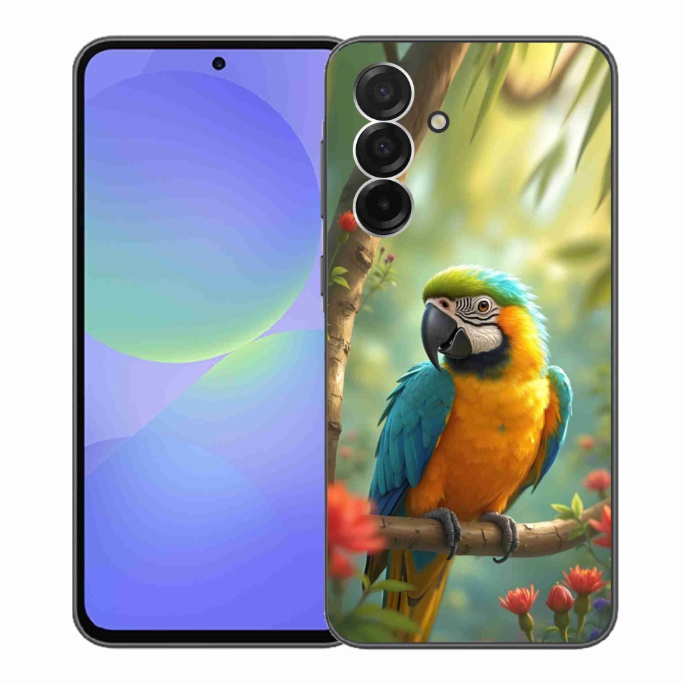 Gelový kryt mmCase na Samsung Galaxy A36 5G - papoušek ara modrožlutá