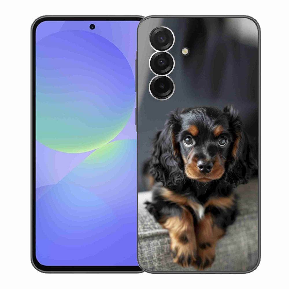 Gelový kryt mmCase na Samsung Galaxy A36 5G - roztomilý dlouhosrstý jezevčík