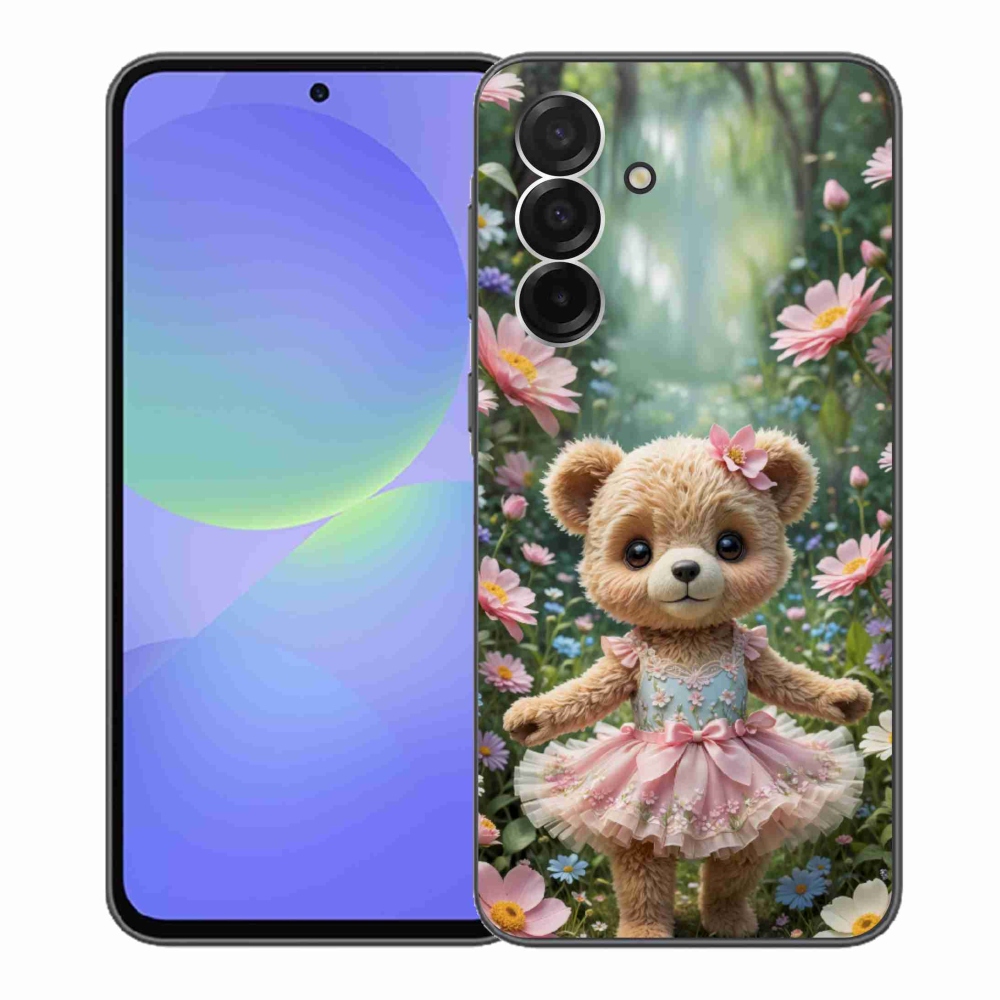 Gelový kryt mmCase na Samsung Galaxy A36 5G - roztomilý medvídek v květinách