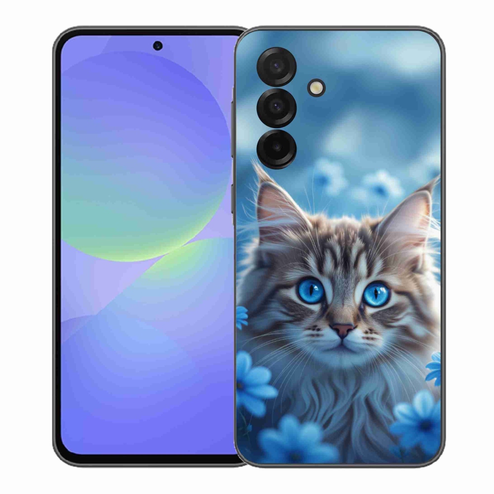 Gelový kryt mmCase na Samsung Galaxy A37 5G - koťátko v modrých květech