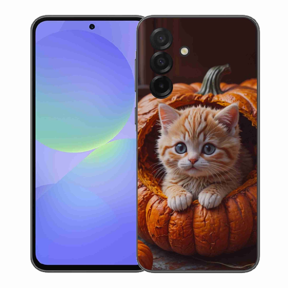 Gelový kryt mmCase na Samsung Galaxy A37 5G - kotě a dýně 2