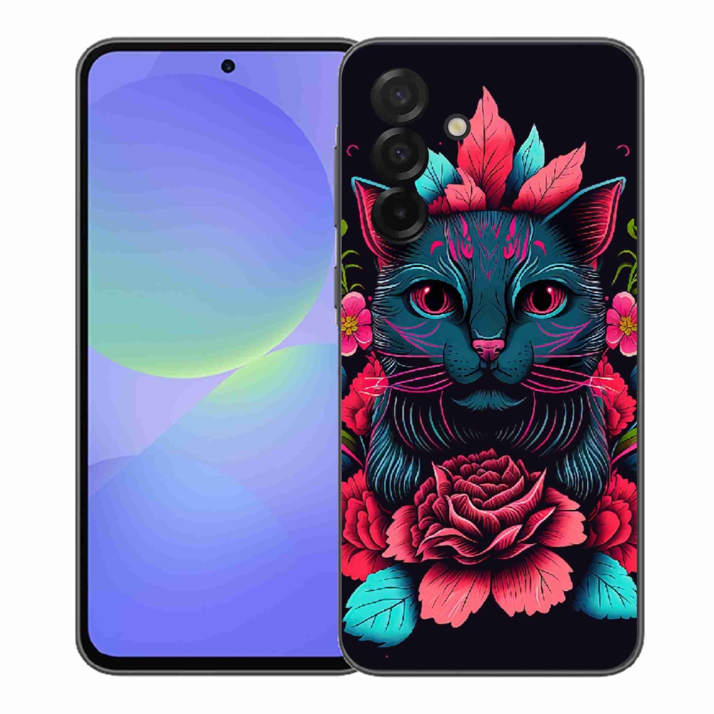 Gelový kryt mmCase na Samsung Galaxy A37 5G - květiny a kočka
