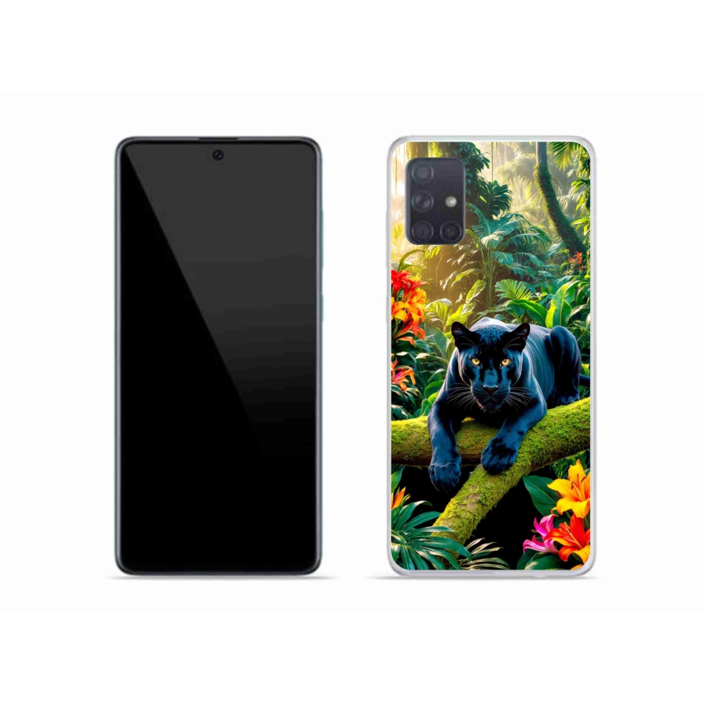 Gelový kryt mmCase na Samsung Galaxy A51 - černý panter v džungli
