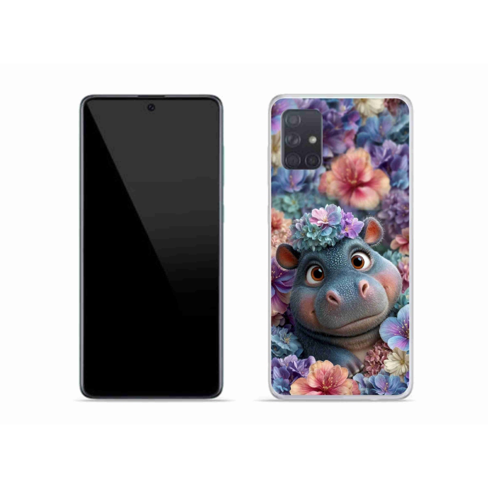 Gelový kryt mmCase na Samsung Galaxy A51 - hrošík v květinách