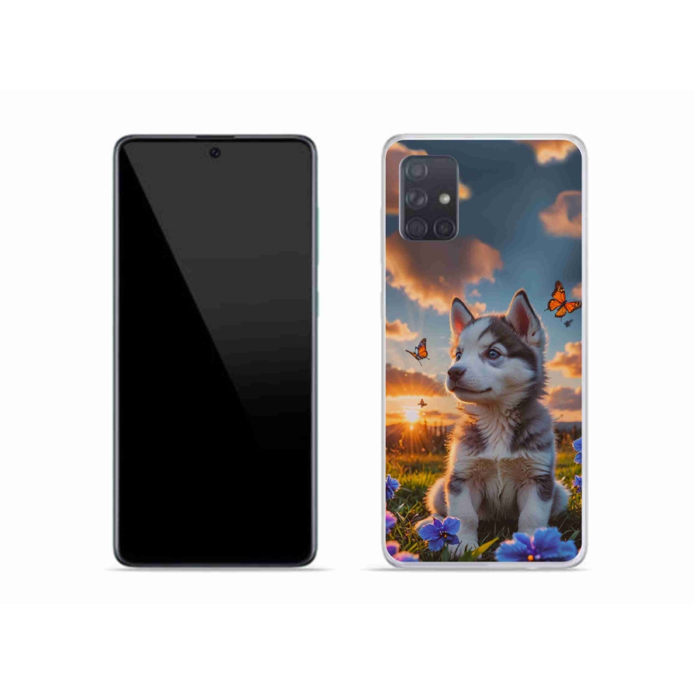 Gelový kryt mmCase na Samsung Galaxy A51 - husky při západu slunce
