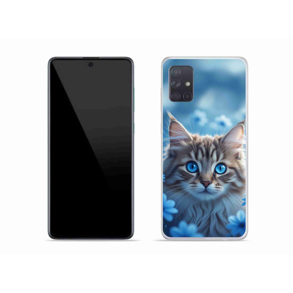 Gelový kryt mmCase na Samsung Galaxy A51 - koťátko v modrých květech