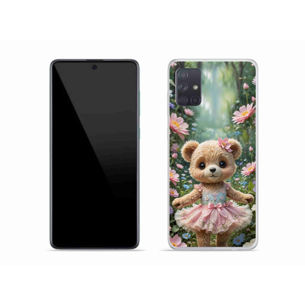 Gelový kryt mmCase na Samsung Galaxy A51 - roztomilý medvídek v květinách