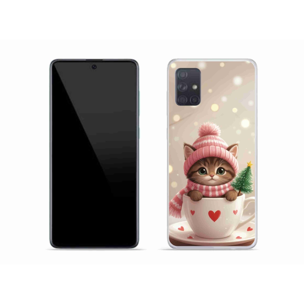 Gelový kryt mmCase na Samsung Galaxy A51 - vánoční kotě v hrnku