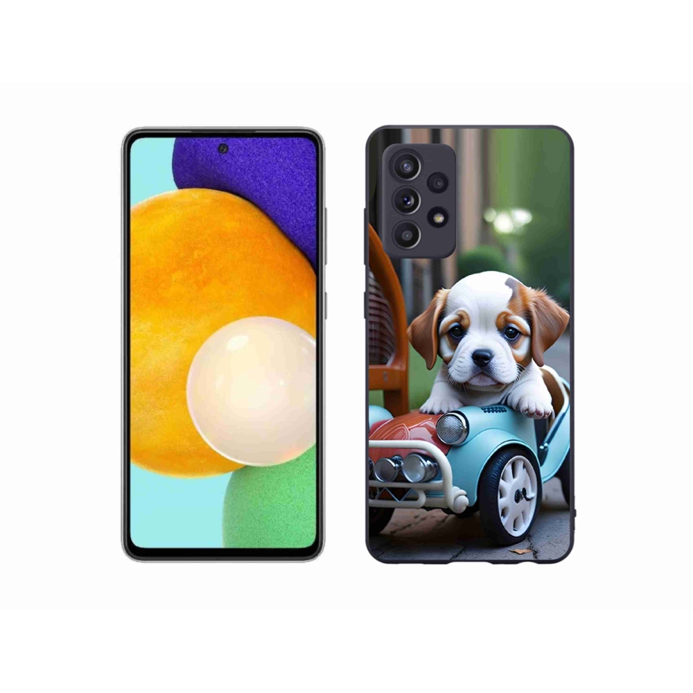 Gelový kryt mmCase na Samsung Galaxy A52/52 5G - štěně v retro autě