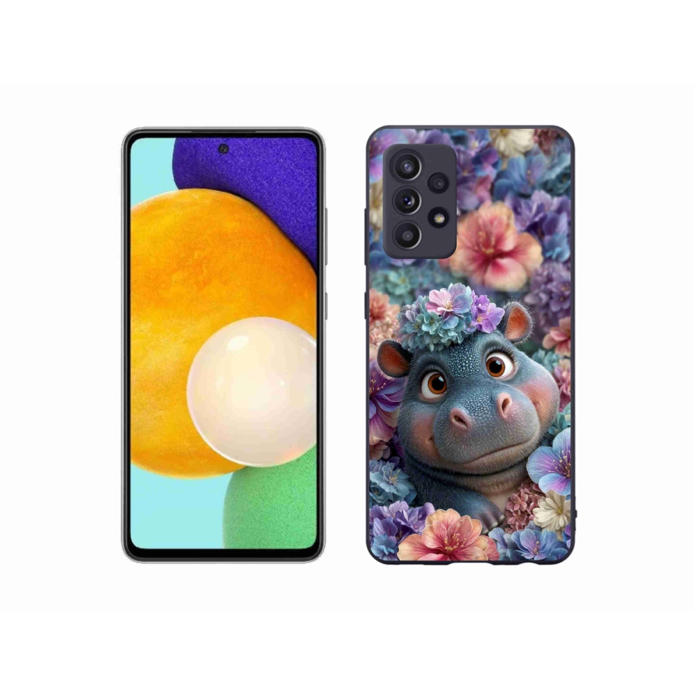 Gelový kryt mmCase na Samsung Galaxy A52s 5G - hrošík v květinách