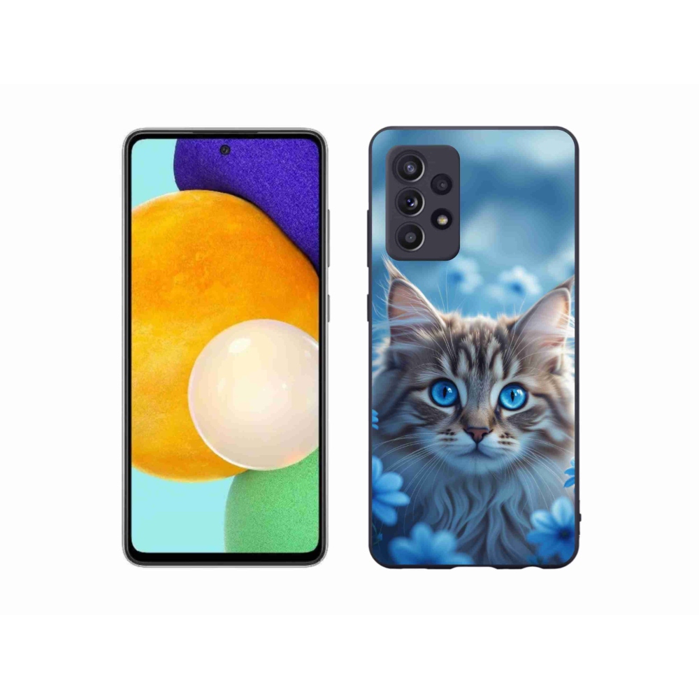 Gelový kryt mmCase na Samsung Galaxy A52s 5G - koťátko v modrých květech