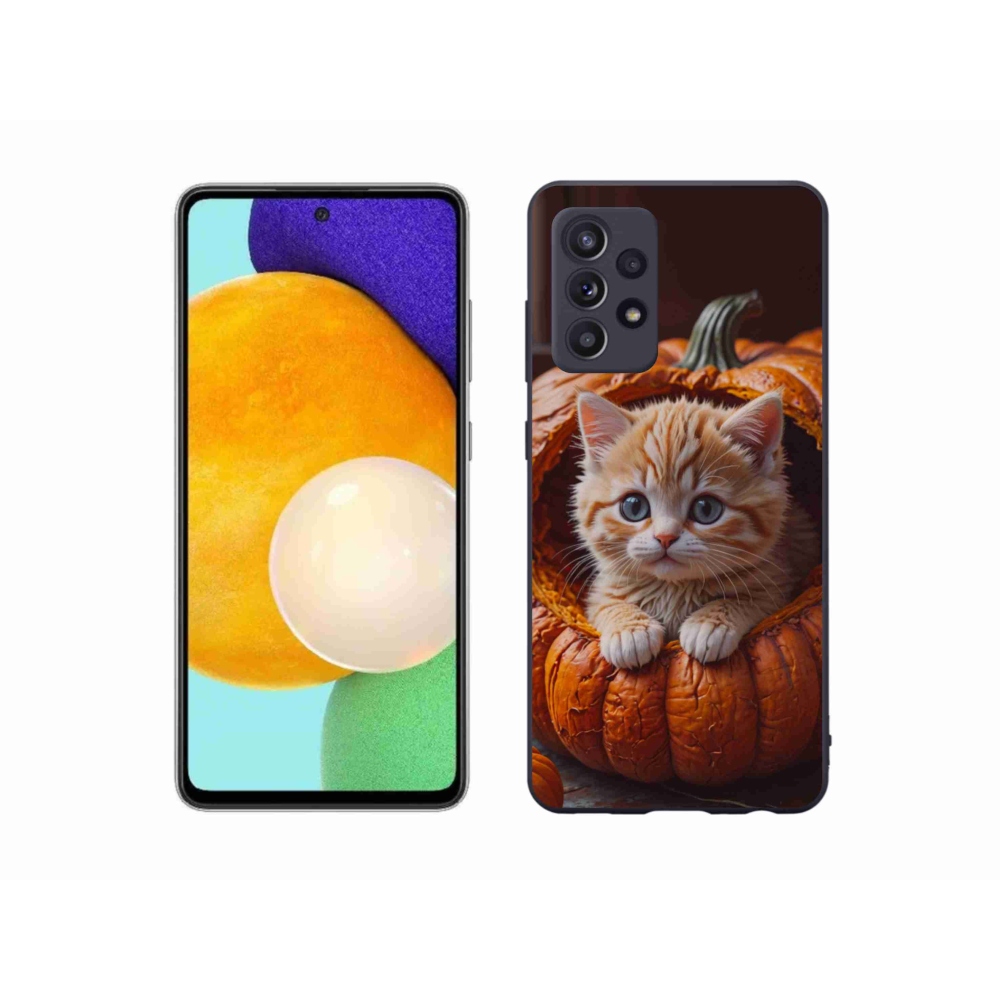 Gelový kryt mmCase na Samsung Galaxy A52s 5G - kotě a dýně 2