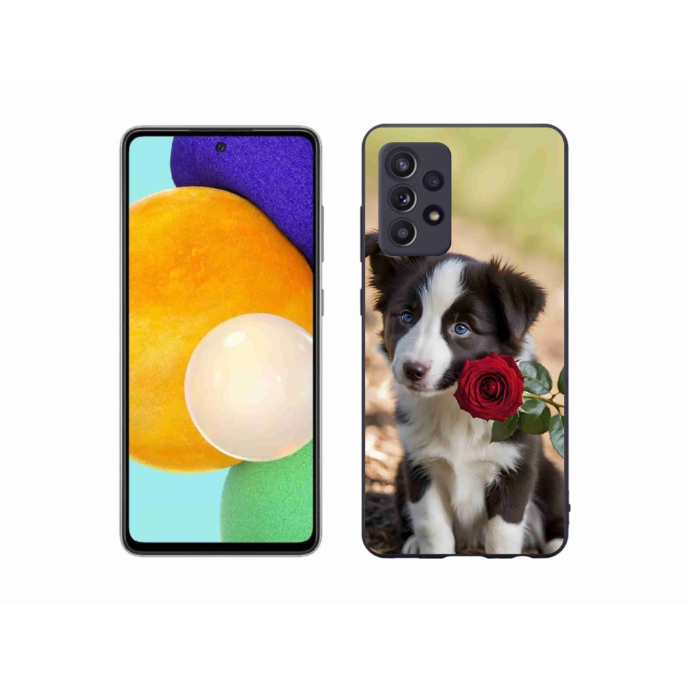 Gelový kryt mmCase na Samsung Galaxy A52s 5G - roztomilá border kolie s růží
