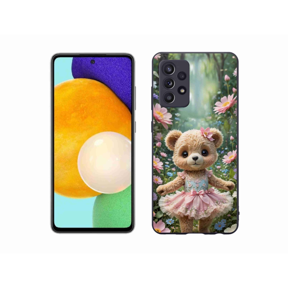Gelový kryt mmCase na Samsung Galaxy A52s 5G - roztomilý medvídek v květinách