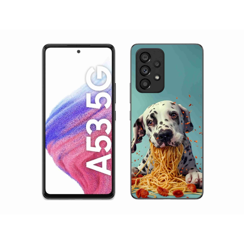 Gelový kryt mmCase na Samsung Galaxy A53 5G - dalmatin a špagety