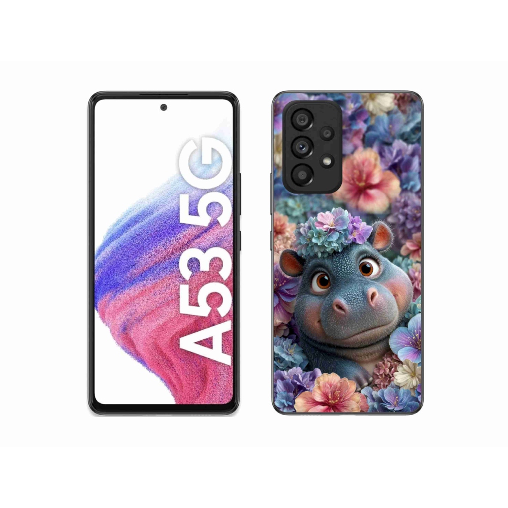 Gelový kryt mmCase na Samsung Galaxy A53 5G - hrošík v květinách