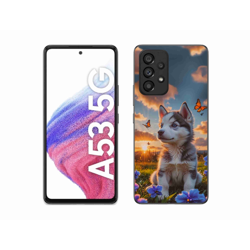 Gelový kryt mmCase na Samsung Galaxy A53 5G - husky při západu slunce