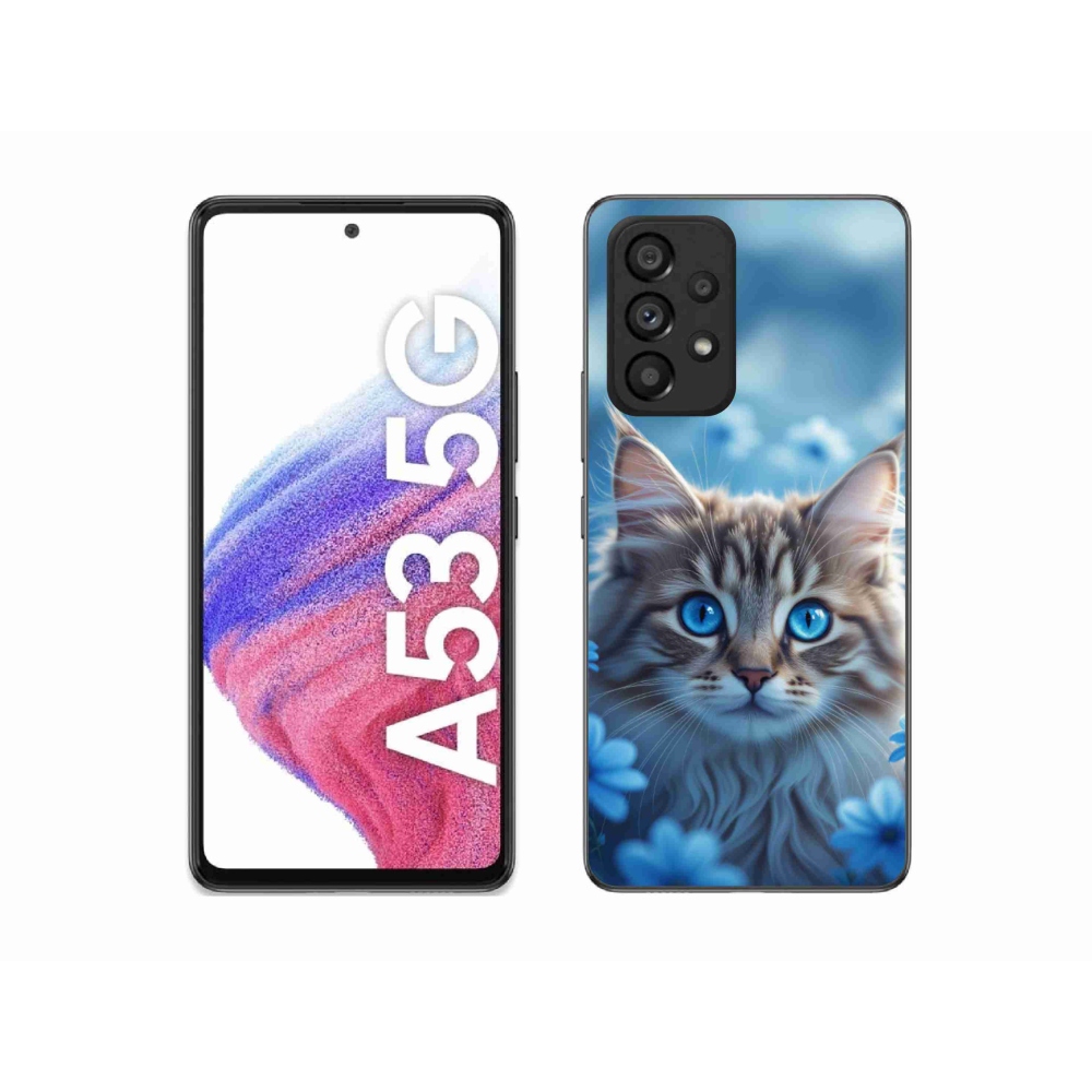 Gelový kryt mmCase na Samsung Galaxy A53 5G - koťátko v modrých květech