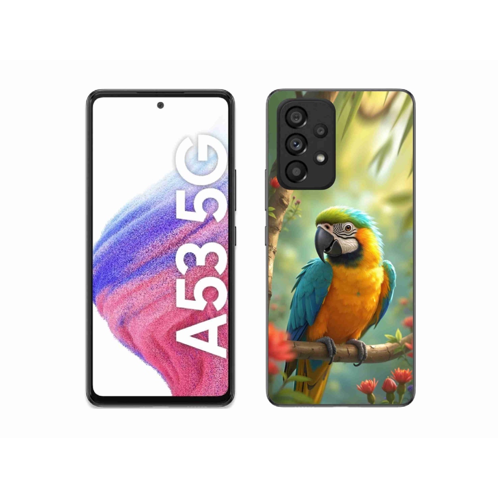 Gelový kryt mmCase na Samsung Galaxy A53 5G - papoušek ara modrožlutá