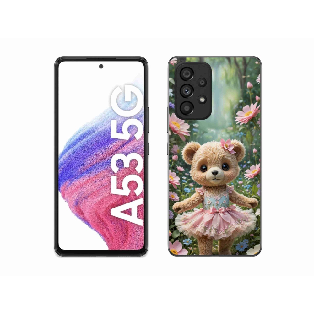 Gelový kryt mmCase na Samsung Galaxy A53 5G - roztomilý medvídek v květinách