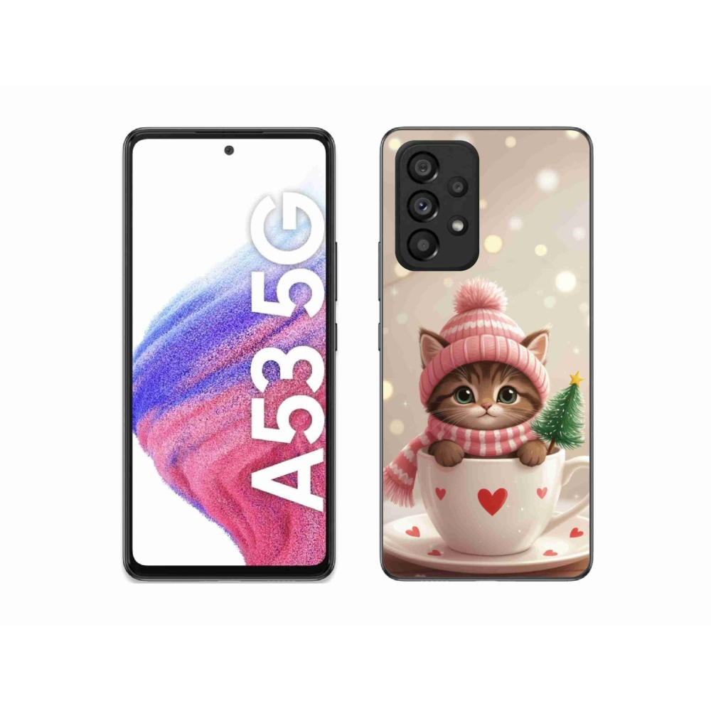 Gelový kryt mmCase na Samsung Galaxy A53 5G - vánoční kotě v hrnku