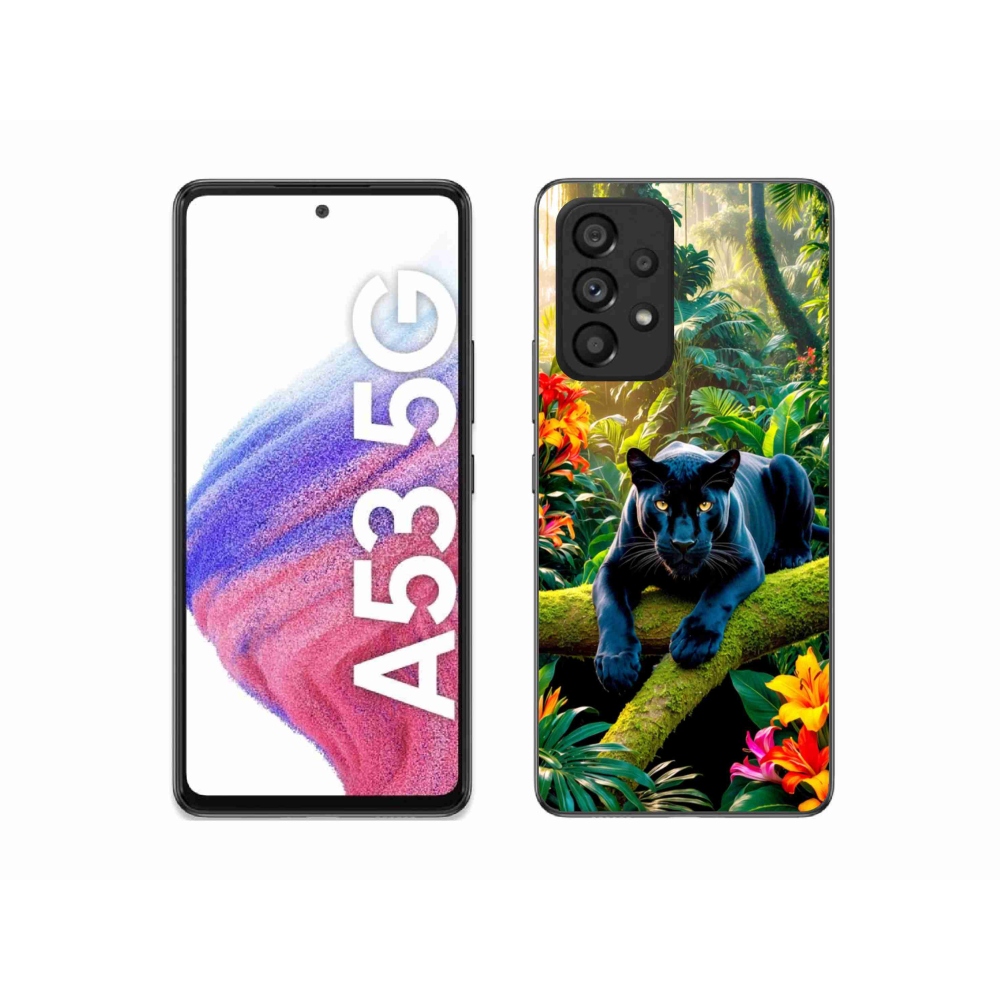 Gelový kryt mmCase na Samsung Galaxy A53 - černý panter v džungli