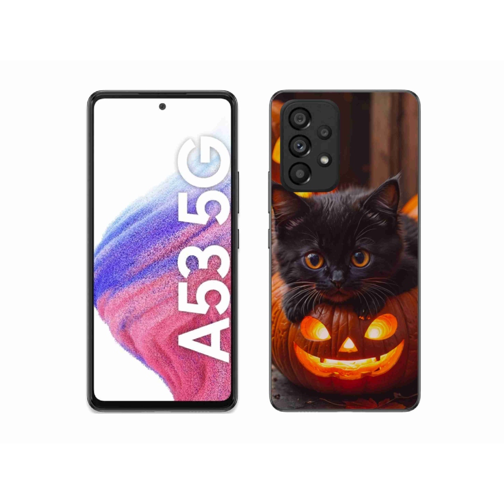 Gelový kryt mmCase na Samsung Galaxy A53 - kotě a dýně