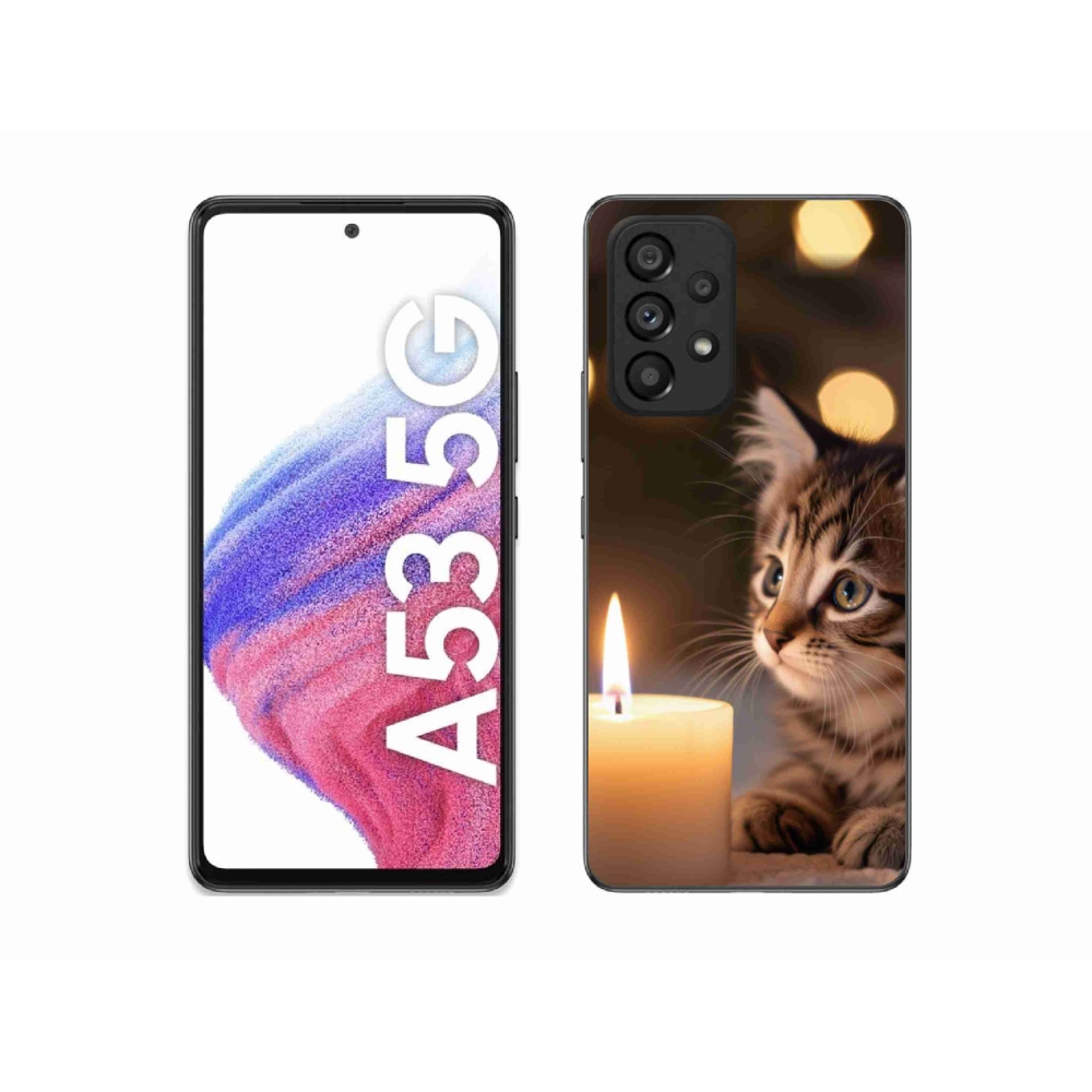 Gelový kryt mmCase na Samsung Galaxy A53 - kotě a svíčka