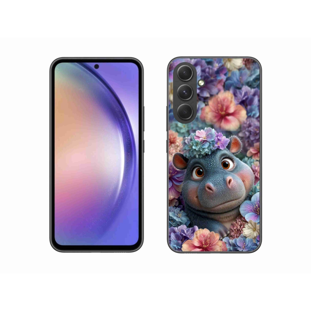 Gelový kryt mmCase na Samsung Galaxy A54 5G - hrošík v květinách