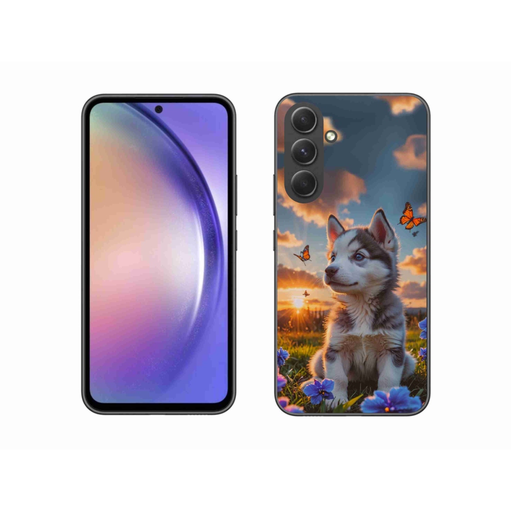 Gelový kryt mmCase na Samsung Galaxy A54 5G - husky při západu slunce