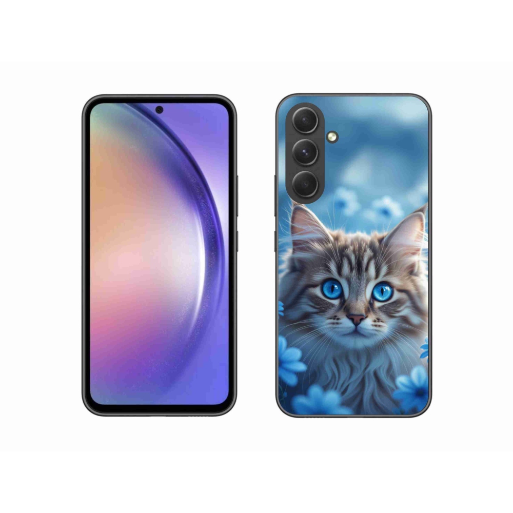 Gelový kryt mmCase na Samsung Galaxy A54 5G - koťátko v modrých květech
