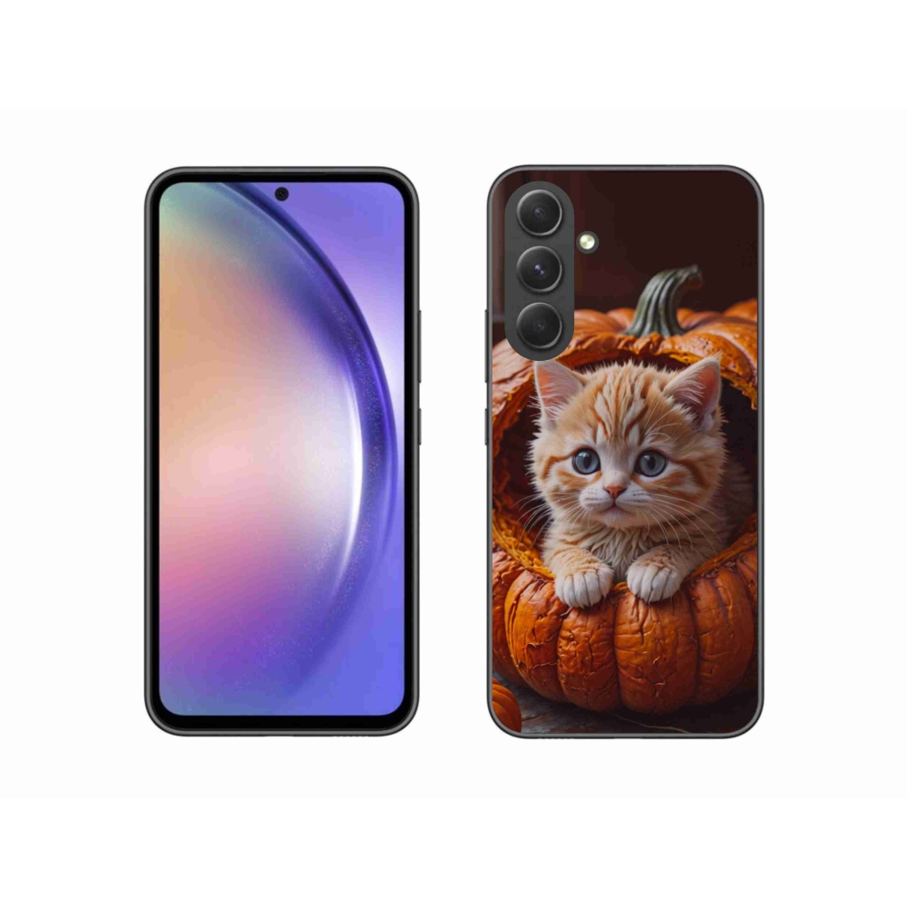 Gelový kryt mmCase na Samsung Galaxy A54 5G - kotě a dýně 2