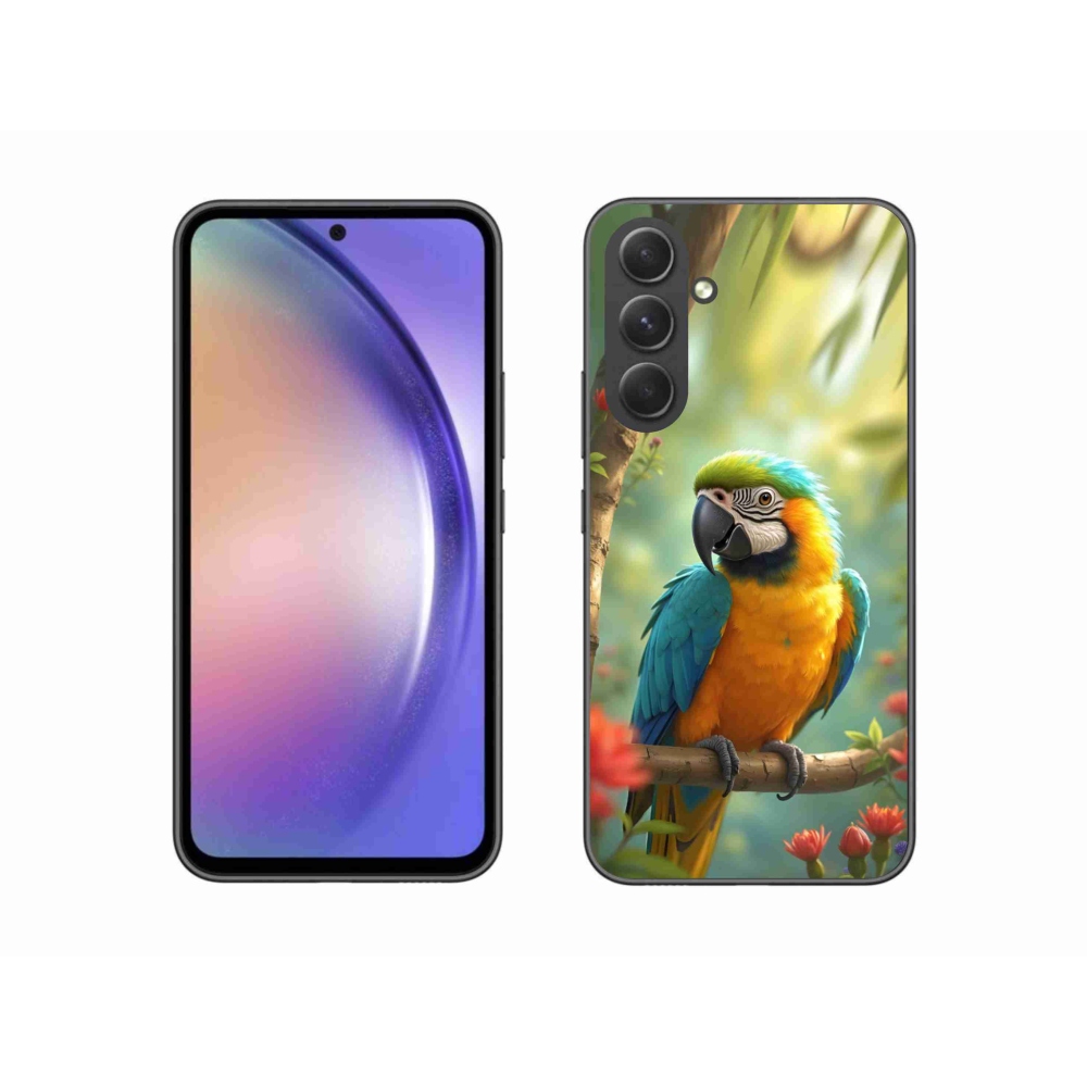 Gelový kryt mmCase na Samsung Galaxy A54 5G - papoušek ara modrožlutá