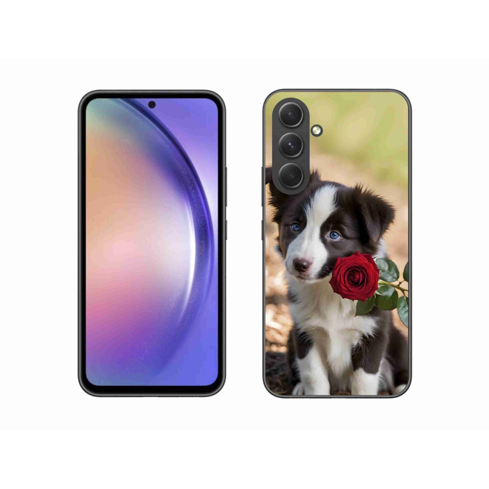 Gelový kryt mmCase na Samsung Galaxy A54 5G - roztomilá border kolie s růží