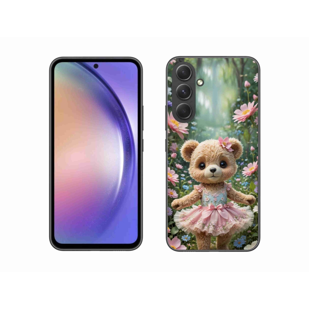 Gelový kryt mmCase na Samsung Galaxy A54 5G - roztomilý medvídek v květinách