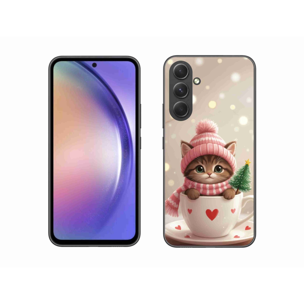 Gelový kryt mmCase na Samsung Galaxy A54 5G - vánoční kotě v hrnku