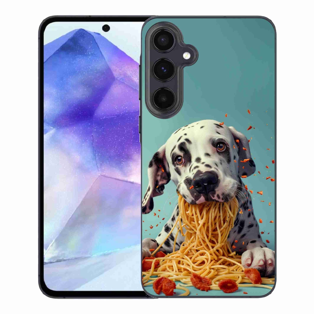 Gelový kryt mmCase na Samsung Galaxy A55 5G - dalmatin a špagety