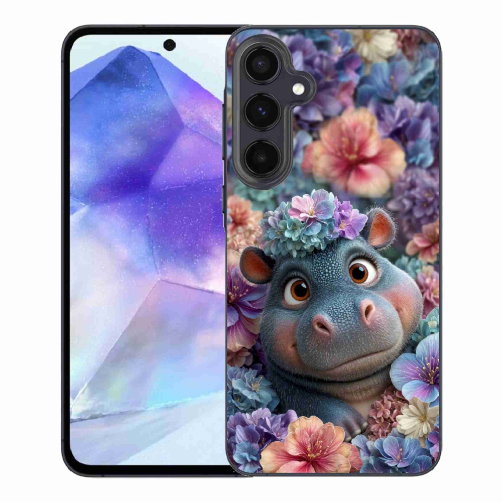 Gelový kryt mmCase na Samsung Galaxy A55 5G - hrošík v květinách