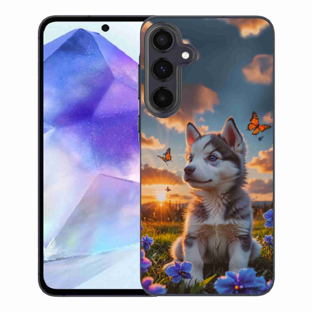 Gelový kryt mmCase na Samsung Galaxy A55 5G - husky při západu slunce