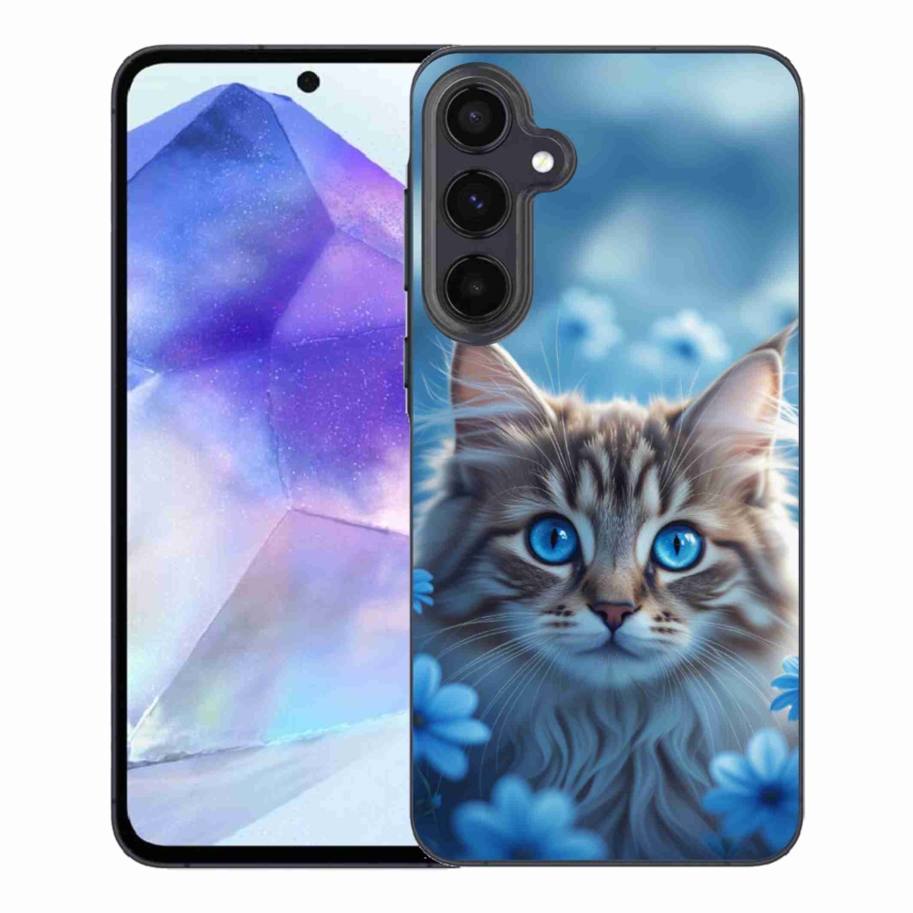 Gelový kryt mmCase na Samsung Galaxy A55 5G - koťátko v modrých květech