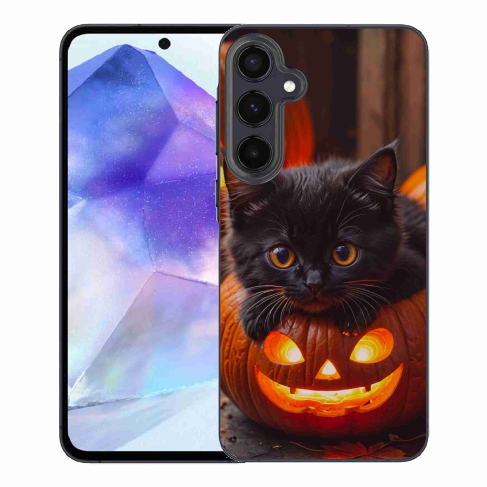 Gelový kryt mmCase na Samsung Galaxy A55 5G - kotě a dýně