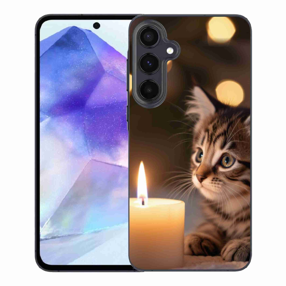 Gelový kryt mmCase na Samsung Galaxy A55 5G - kotě a svíčka