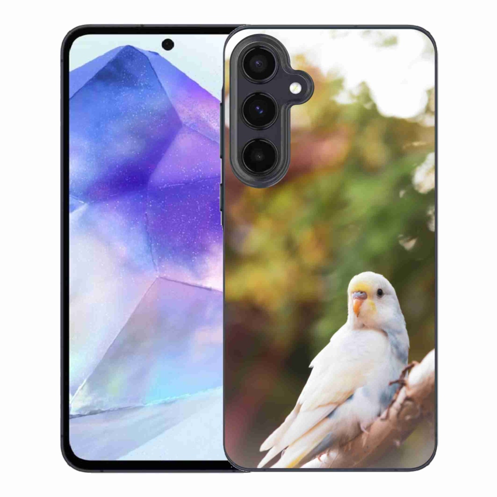Gelový kryt mmCase na Samsung Galaxy A55 5G - papoušek andulka bílá
