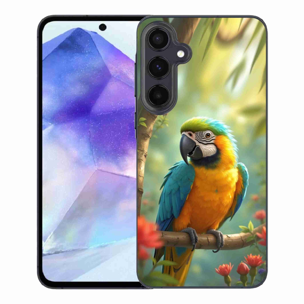 Gelový kryt mmCase na Samsung Galaxy A55 5G - papoušek ara modrožlutá