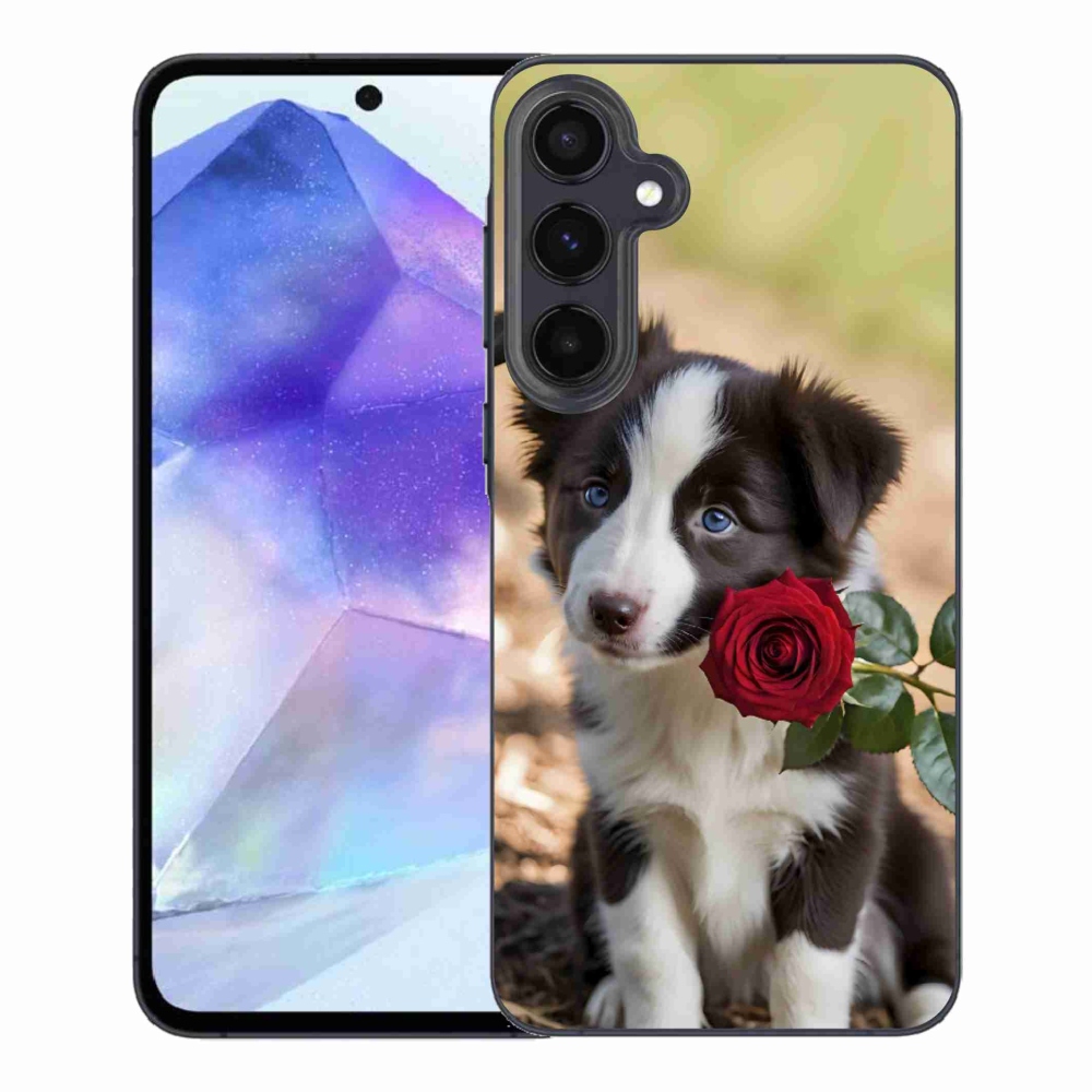 Gelový kryt mmCase na Samsung Galaxy A55 5G - roztomilá border kolie s růží