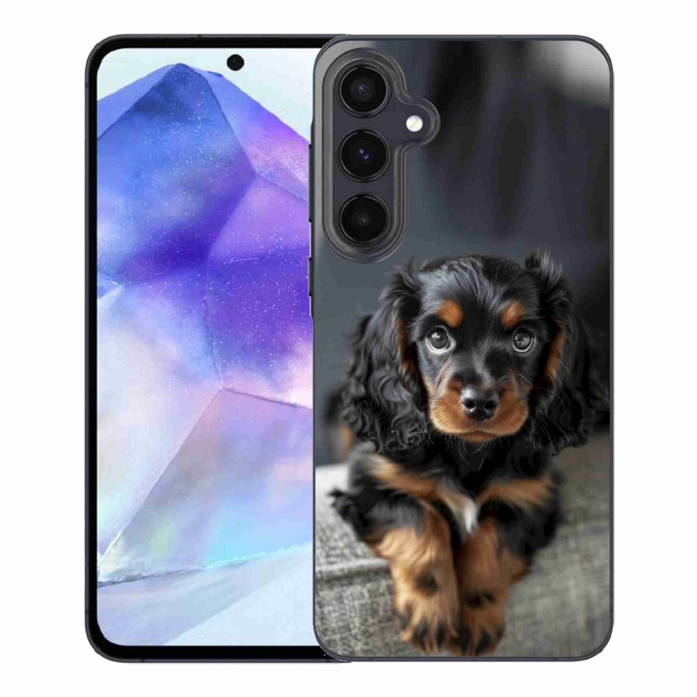 Gelový kryt mmCase na Samsung Galaxy A55 5G - roztomilý dlouhosrstý jezevčík