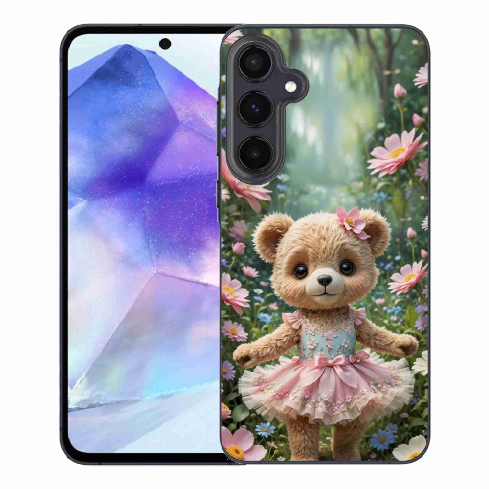 Gelový kryt mmCase na Samsung Galaxy A55 5G - roztomilý medvídek v květinách