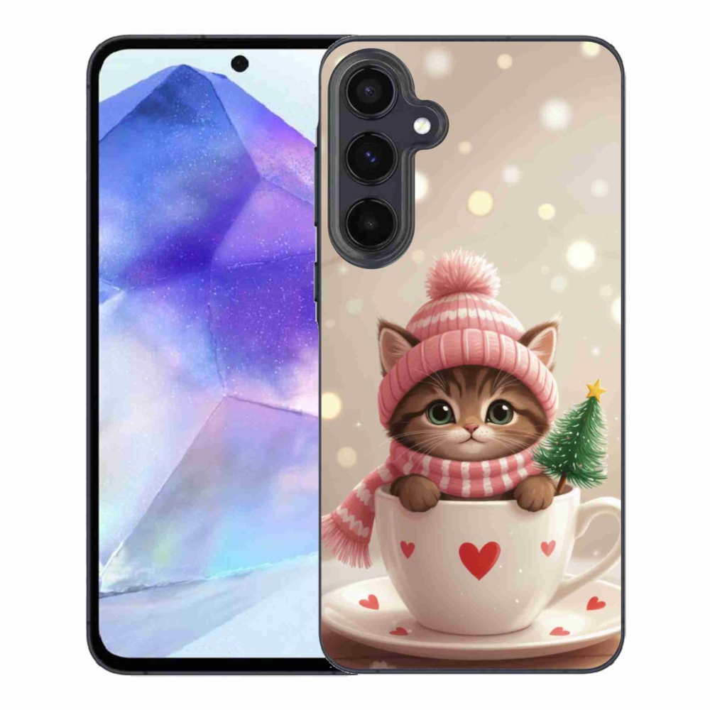 Gelový kryt mmCase na Samsung Galaxy A55 5G - vánoční kotě v hrnku